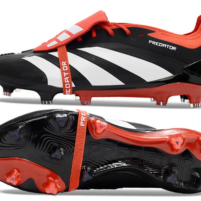 Adidas Predator Elite Tongue FG Black Red White Low Football Boots & Shoes