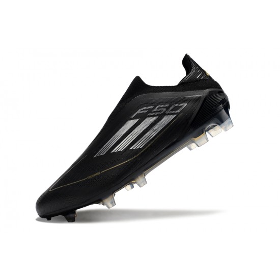 Adidas F50 Elite Laceless Firm Ground Men Black and Gold Football Shoes