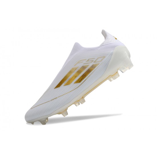 Adidas F50 Elite Laceless Firm Ground Low cut White Gold Football Shoes