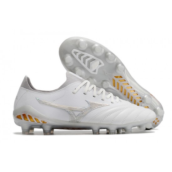 Mizuno Morelia Neo III Firm Ground Men White Grey Football Shoes