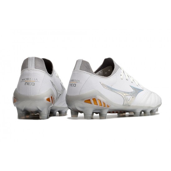 Mizuno Morelia Neo III Firm Ground Men White Grey Football Shoes