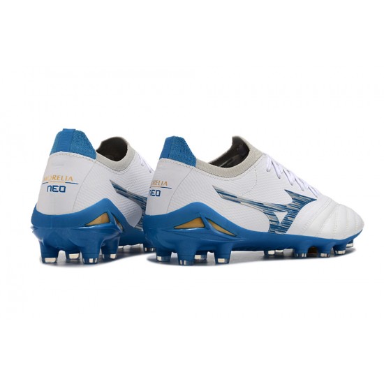 Mizuno Morelia Neo III Firm Ground Unisex White Blue Football Shoes