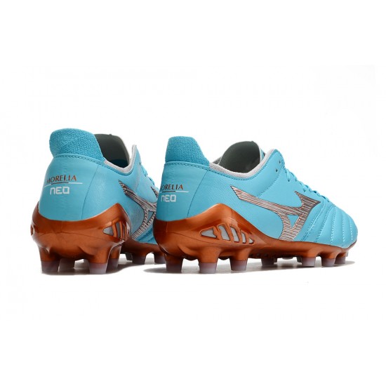 Mizuno Morelia Neo III Pro Firm Ground Men Blue Brown Football Shoes