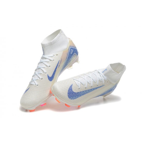 Nike Air Zoom Mercurial Superfly 10 Elite Firm Ground Men Blue and White Football Shoes