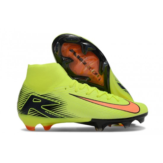 Nike Air Zoom Mercurial Superfly 10 Elite Firm Ground Men Chartreuse and Orange Football Shoes