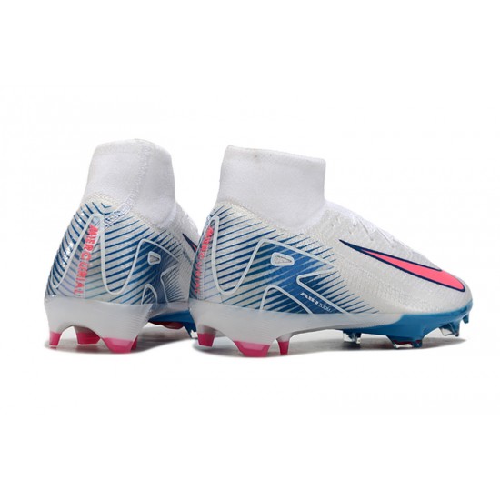 Nike Air Zoom Mercurial Superfly 10 Elite Firm Ground Men White and Pink Football Shoes