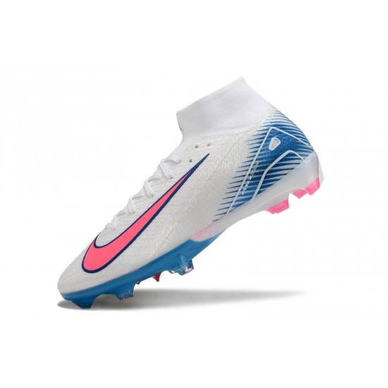 Nike Air Zoom Mercurial Superfly 10 Elite Firm Ground Men White and Pink Football Shoes