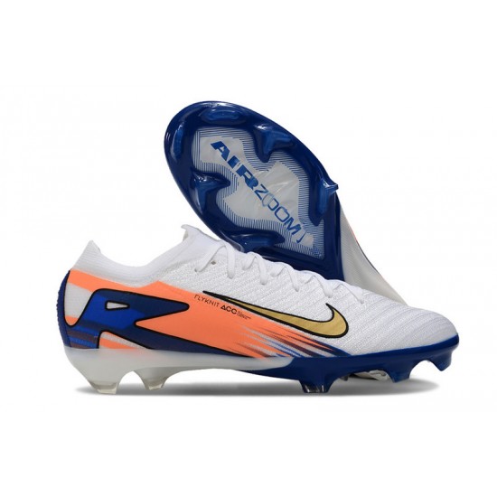 Nike Air Zoom Mercurial Vapor 16 Elite Firm Ground Men White and Blue Football Shoes