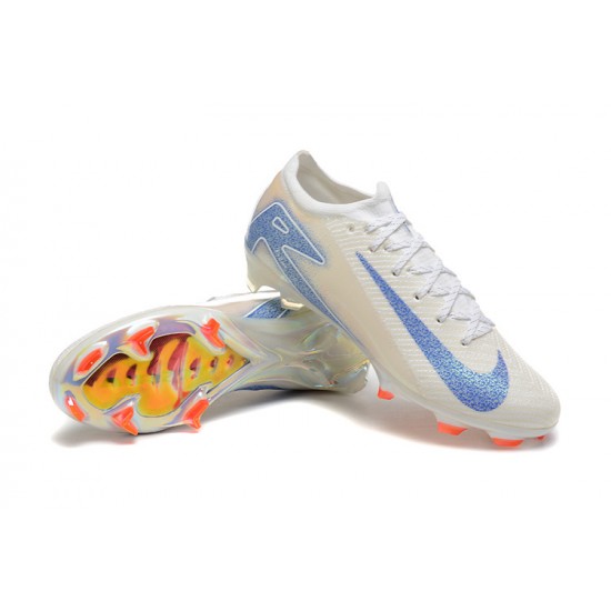 Nike Air Zoom Mercurial Vapor 16 Elite Firm Ground Men White and Blue Football Shoes