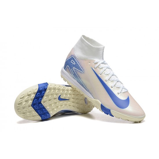 Nike Air Zoom Mercurial Superfly 10 Elite Turf White and Blue Football Shoes