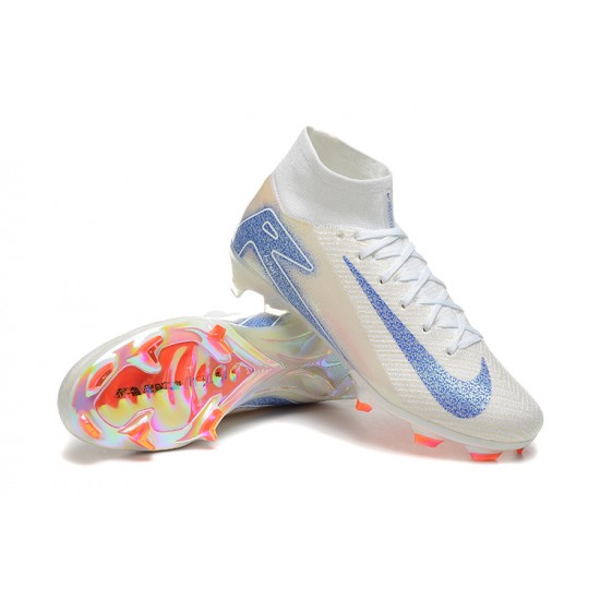 Nike Air Zoom Mercurial Superfly 10 Elite FG Beige Ltblue Orange High Top Football Boots & Shoes