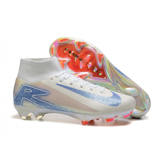 Nike Air Zoom Mercurial Superfly 10 Elite FG Beige Ltblue Orange High Top Football Boots & Shoes