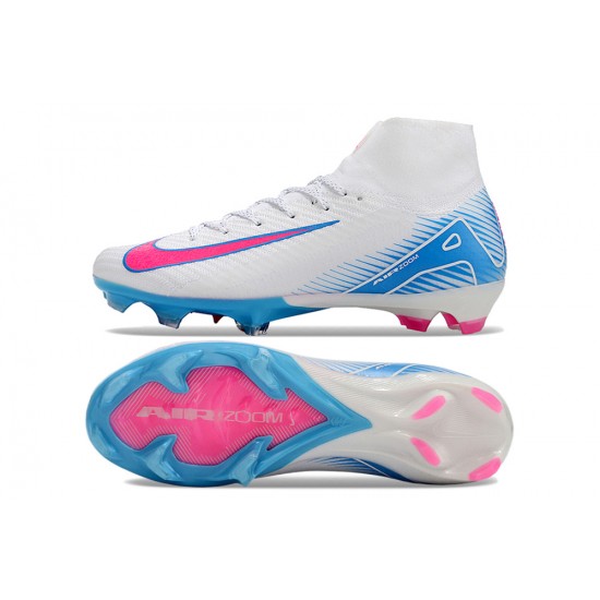 Nike Air Zoom Mercurial Superfly 10 Elite FG White Pink Ltblue High Top Football Boots & Shoes