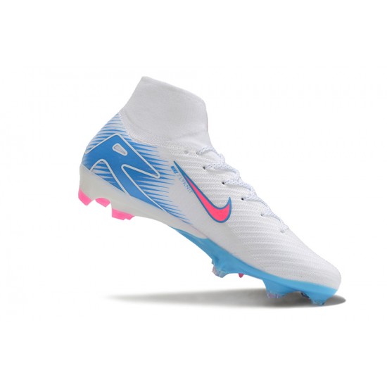 Nike Air Zoom Mercurial Superfly 10 Elite FG White Pink Ltblue High Top Football Boots & Shoes