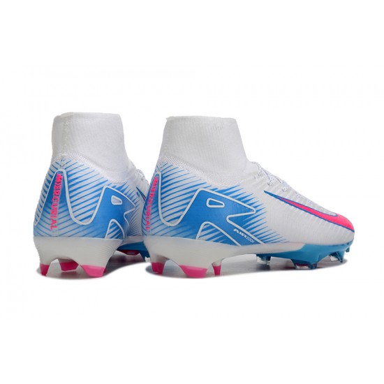 Nike Air Zoom Mercurial Superfly 10 Elite FG White Pink Ltblue High Top Football Boots & Shoes