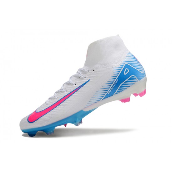 Nike Air Zoom Mercurial Superfly 10 Elite FG White Pink Ltblue High Top Football Boots & Shoes