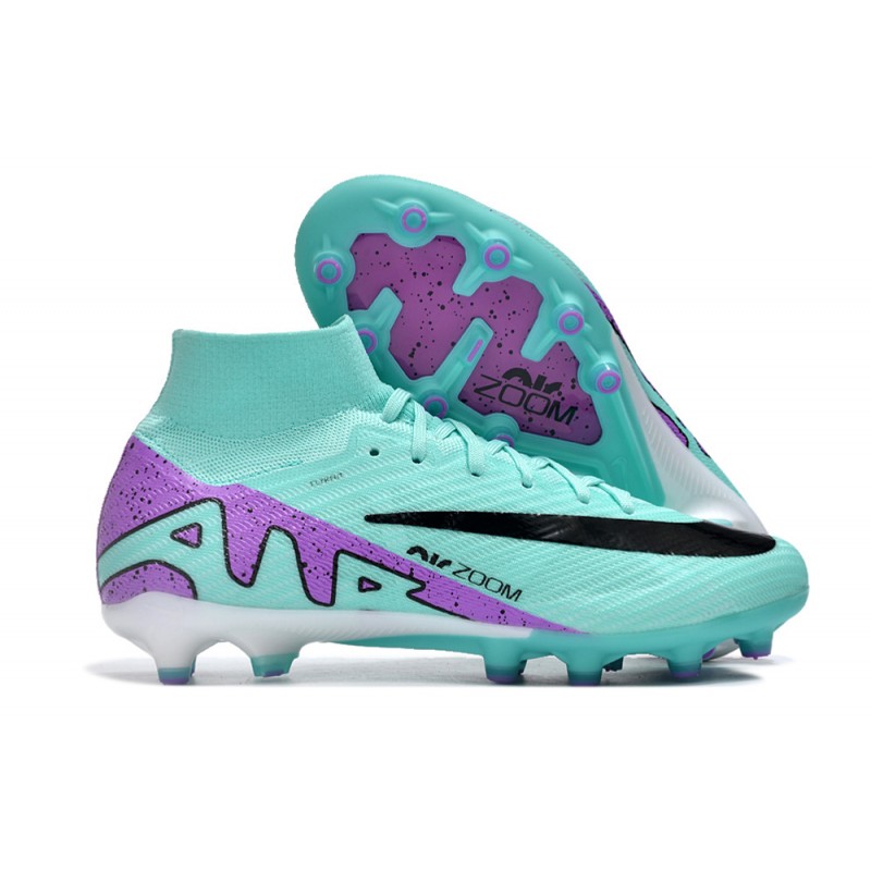 Nike Air Zoom Mercurial Superfly 9 Elite AG High Top Football Boots & Shoes Ltblue Purple Black 