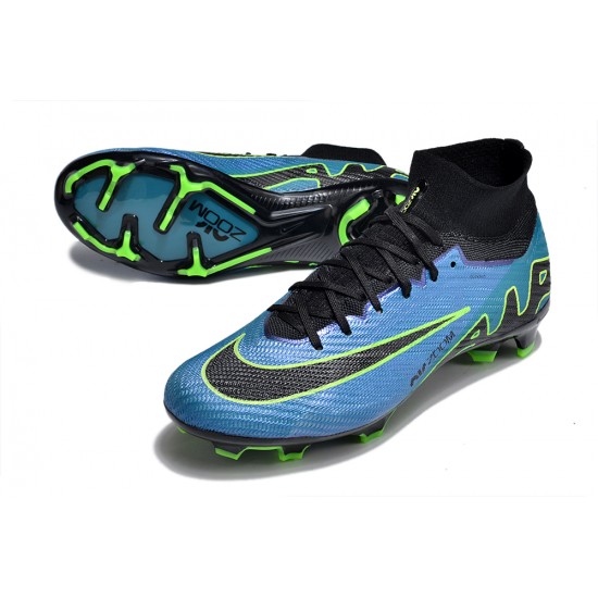 Nike Air Zoom Mercurial Superfly 9 Elite FG High Top Football Boots & Shoes Black Green Blue