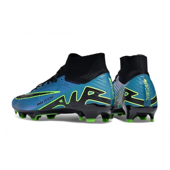 Nike Air Zoom Mercurial Superfly 9 Elite FG High Top Football Boots & Shoes Black Green Blue