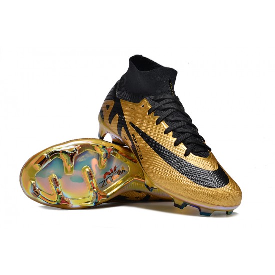 Nike Air Zoom Mercurial Superfly 9 Elite FG High Top Football Boots & Shoes Gold Black