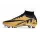 Nike Air Zoom Mercurial Superfly 9 Elite FG High Top Football Boots & Shoes Gold Black