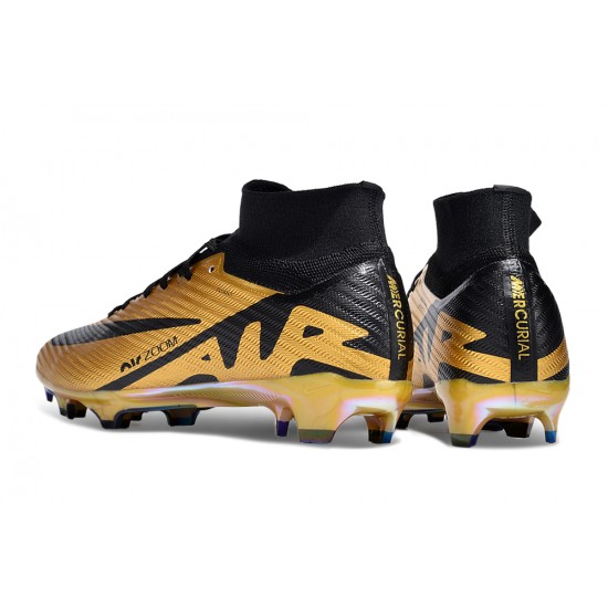 Nike Air Zoom Mercurial Superfly 9 Elite FG High Top Football Boots & Shoes Gold Black