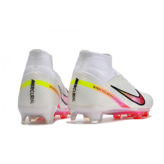 Nike Air Zoom Mercurial Superfly 9 Elite FG High Top Football Boots & Shoes White Black Red