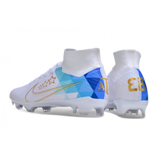 Nike Air Zoom Mercurial Superfly 9 Elite FG High Top Football Boots & Shoes White Blue