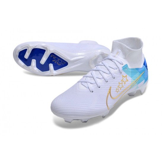 Nike Air Zoom Mercurial Superfly 9 Elite FG High Top Football Boots & Shoes White Blue