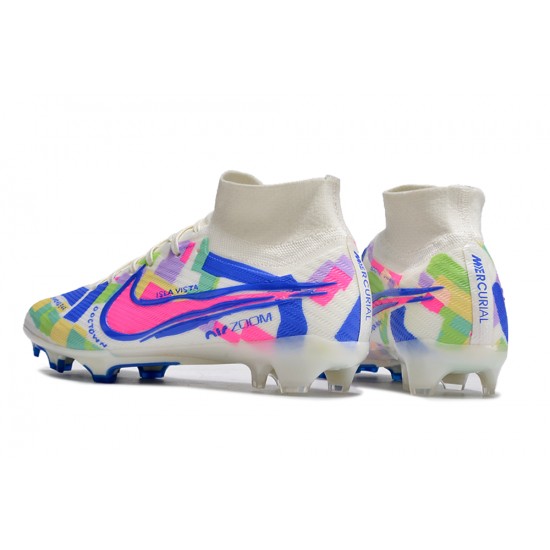 Nike Air Zoom Mercurial Superfly 9 Elite FG High Top Football Boots & Shoes White Blue Pink