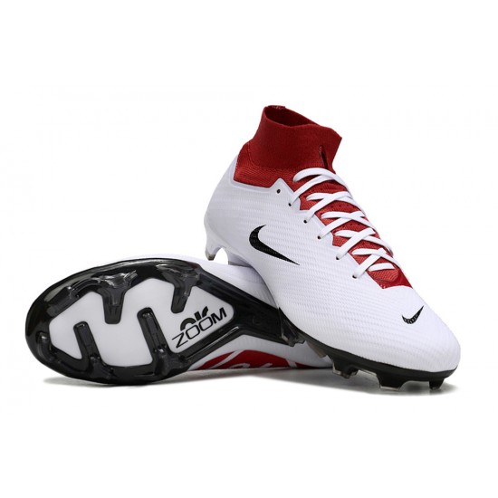 Nike Air Zoom Mercurial Superfly 9 Elite FG High Top Football Boots & Shoes White Red Black