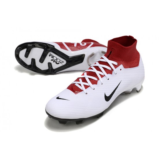 Nike Air Zoom Mercurial Superfly 9 Elite FG High Top Football Boots & Shoes White Red Black