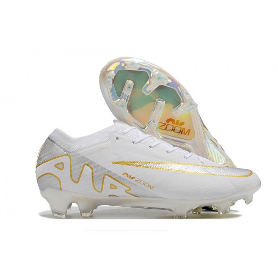 Nike Air Zoom Mercurial Vapor 15 Elite FG Low Football Boots & Shoes White Silver Gold