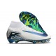 Nike Air Zoom Mercurial Superfly 10 Elite Firm Ground Men White and Blue Football Shoes