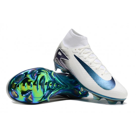 Nike Air Zoom Mercurial Superfly 10 Elite Firm Ground Men White and Blue Football Shoes