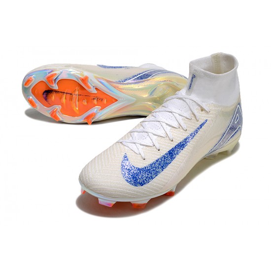 Nike Air Zoom Mercurial Superfly 10 Elite Firm Ground Unisex White Blue Football Shoes