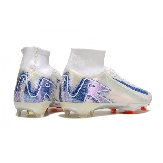 Nike Air Zoom Mercurial Superfly 10 Elite Firm Ground Unisex White Blue Football Shoes