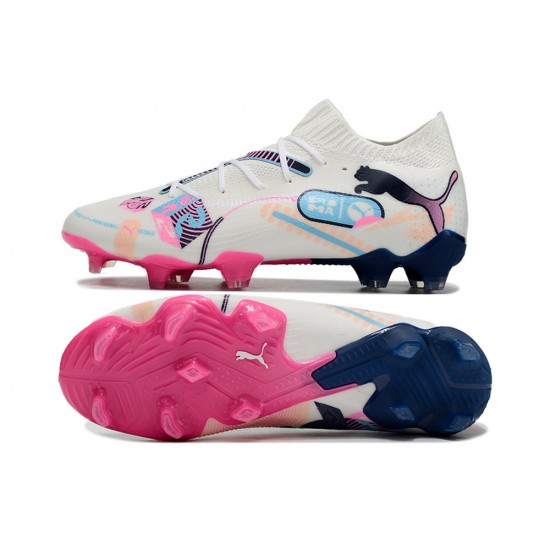 Puma Future Firm Ground Men White and Pink Football Shoes