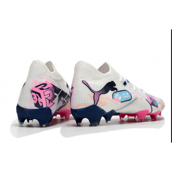 Puma Future Firm Ground Men White and Pink Football Shoes