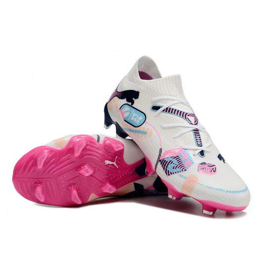 Puma Future Firm Ground Men White and Pink Football Shoes