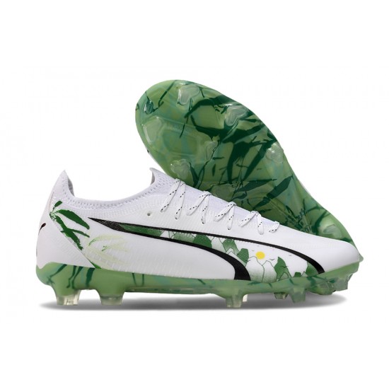 Puma Ultra Ultimate Firm Ground Men White and Green Football Shoes