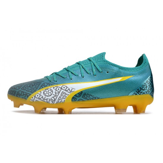 Puma Ultra Ultimate Firm Ground Men Teal Yellow Football Shoes