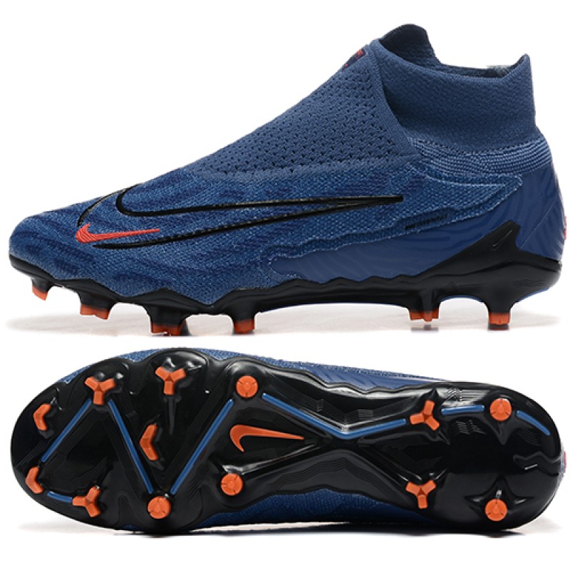 Nike Phantom GX Elite FG High Top Football Boots & Shoes Deep Blue Black Orange 