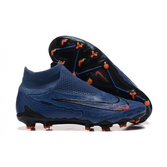 Nike Phantom GX Elite FG High Top Football Boots & Shoes Deep Blue Black Orange