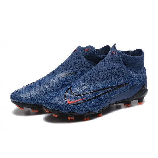 Nike Phantom GX Elite FG High Top Football Boots & Shoes Deep Blue Black Orange