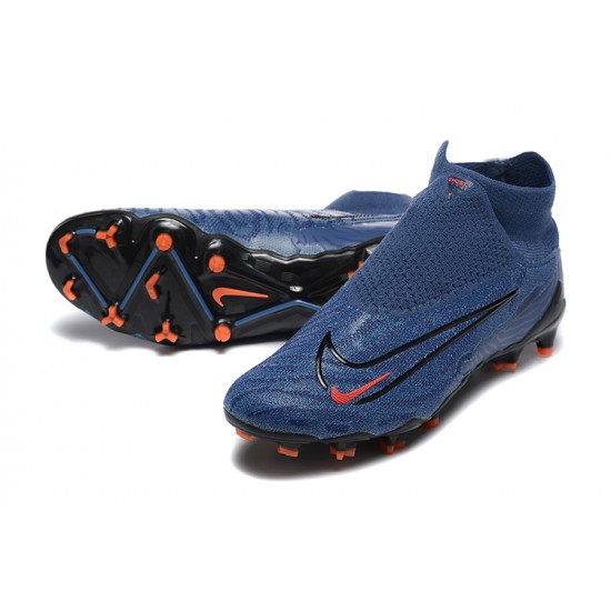 Nike Phantom GX Elite FG High Top Football Boots & Shoes Deep Blue Black Orange