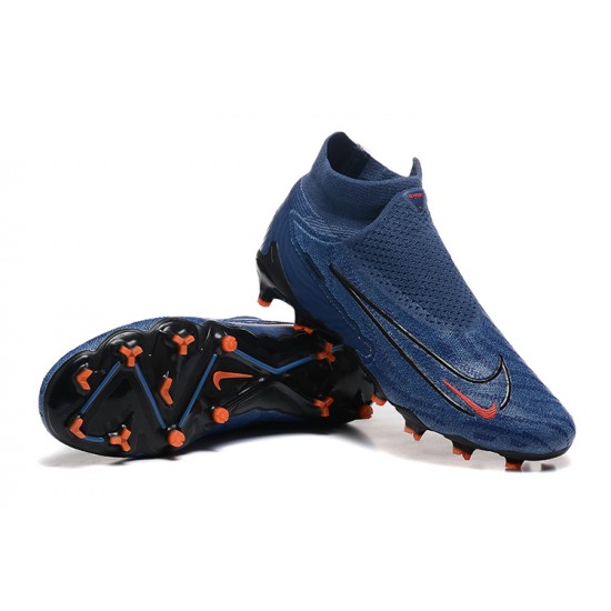 Nike Phantom GX Elite FG High Top Football Boots & Shoes Deep Blue Black Orange