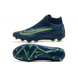 Nike Phantom GX Elite FG High Top Football Boots & Shoes Deep Blue Yellow Green 