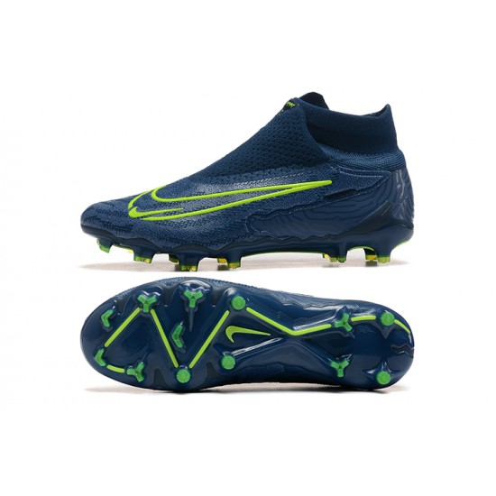 Nike Phantom GX Elite FG High Top Football Boots & Shoes Deep Blue Yellow Green