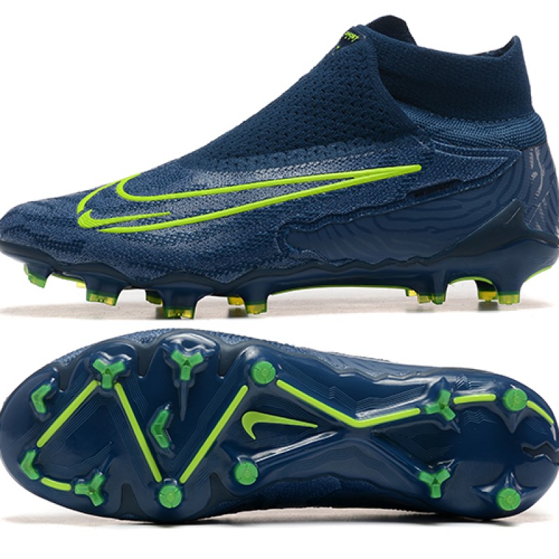 Nike Phantom GX Elite FG High Top Football Boots & Shoes Deep Blue Yellow Green 